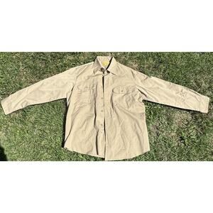Vintage Men’s Sears Perma-Prest Khaki Button-up Work Shirt Polycotton Sz Large